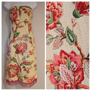 Vintage Mica Floral Strapless Party Cocktail Dress with Beaded Fringe Hem 10